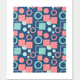 Pink and Blue Squares and Circles Seamless Pattern 013#002 Posters and Art